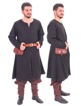 ARVID Black Cotton Tunic - Medieval Viking Long Sleeve Handstitched Tunic